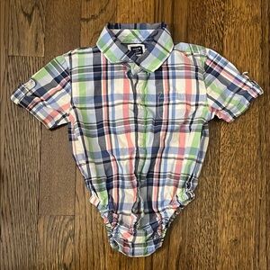 Janie and Jack Collared, Plaid Button Down Onesie Size 6-12 months